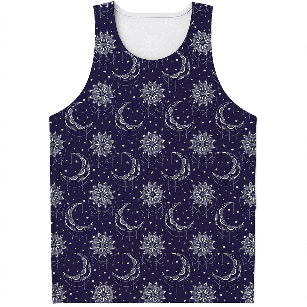 Boho Sun And Moon Pattern Print Men's Tank Top