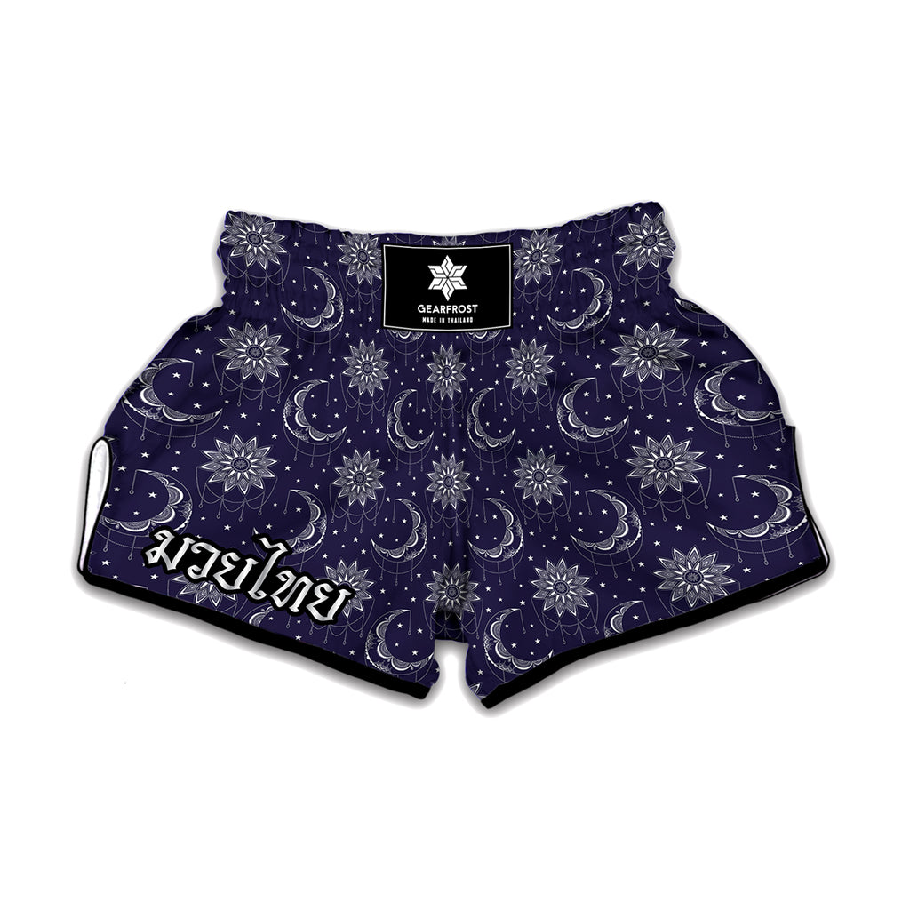 Boho Sun And Moon Pattern Print Muay Thai Boxing Shorts