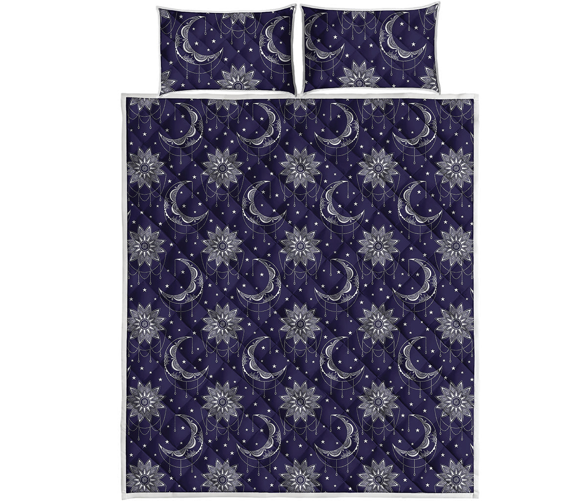 Boho Sun And Moon Pattern Print Quilt Bed Set