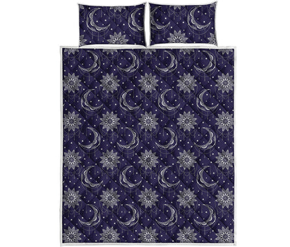 Boho Sun And Moon Pattern Print Quilt Bed Set