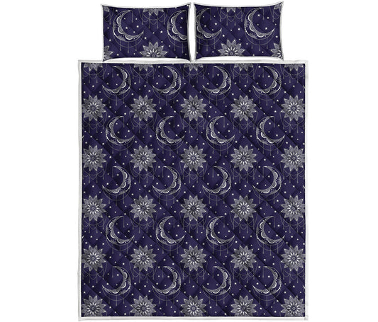 Boho Sun And Moon Pattern Print Quilt Bed Set