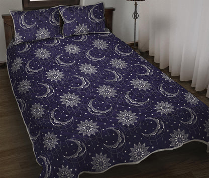 Boho Sun And Moon Pattern Print Quilt Bed Set