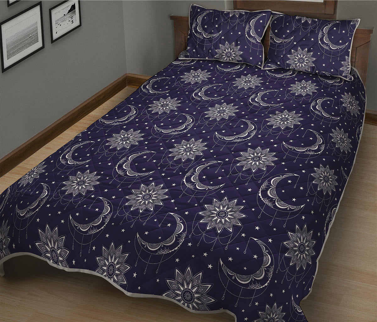 Boho Sun And Moon Pattern Print Quilt Bed Set