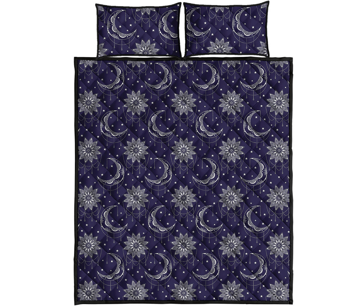 Boho Sun And Moon Pattern Print Quilt Bed Set