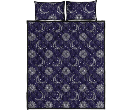 Boho Sun And Moon Pattern Print Quilt Bed Set