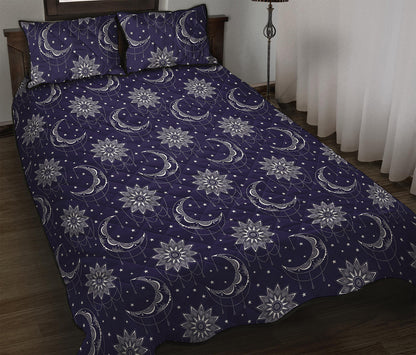 Boho Sun And Moon Pattern Print Quilt Bed Set