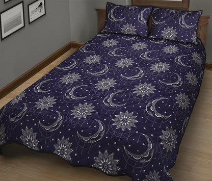Boho Sun And Moon Pattern Print Quilt Bed Set