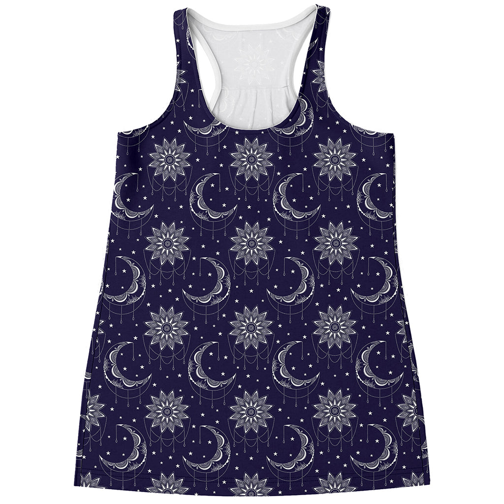 Boho Sun And Moon Pattern Print Women's Racerback Tank Top