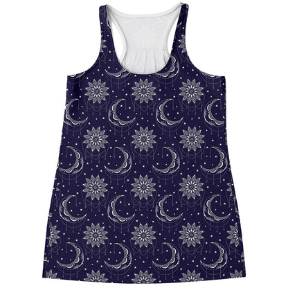 Boho Sun And Moon Pattern Print Women's Racerback Tank Top