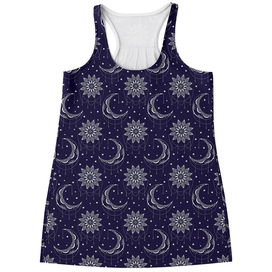 Boho Sun And Moon Pattern Print Women's Racerback Tank Top