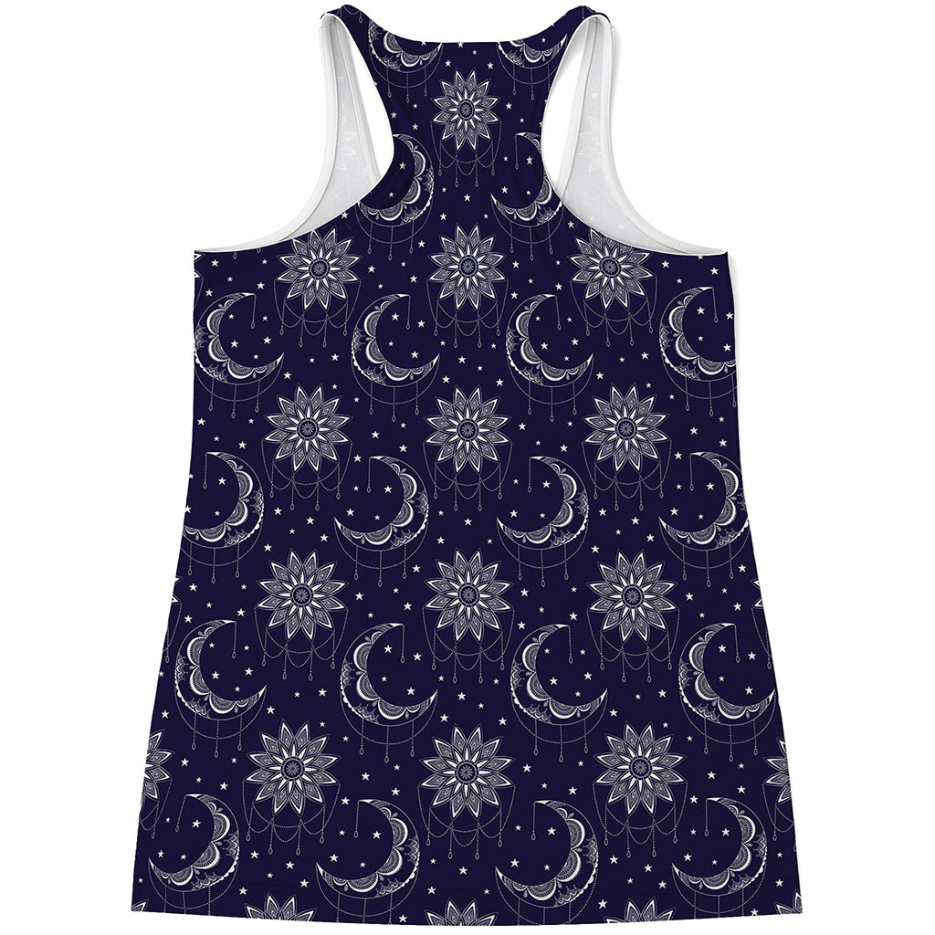 Boho Sun And Moon Pattern Print Women's Racerback Tank Top