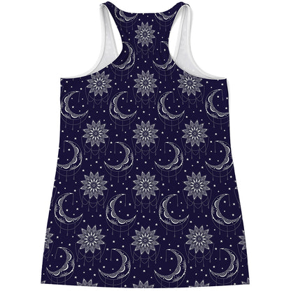 Boho Sun And Moon Pattern Print Women's Racerback Tank Top
