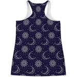 Boho Sun And Moon Pattern Print Women's Racerback Tank Top
