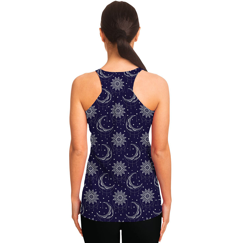 Boho Sun And Moon Pattern Print Women's Racerback Tank Top