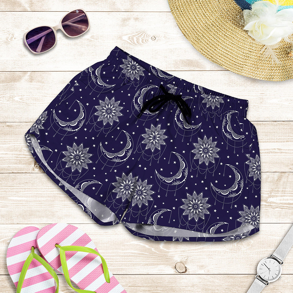 Boho Sun And Moon Pattern Print Women's Shorts