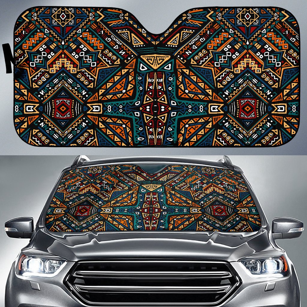 Boho Tribal Aztec Pattern Print Car Sun Shade GearFrost