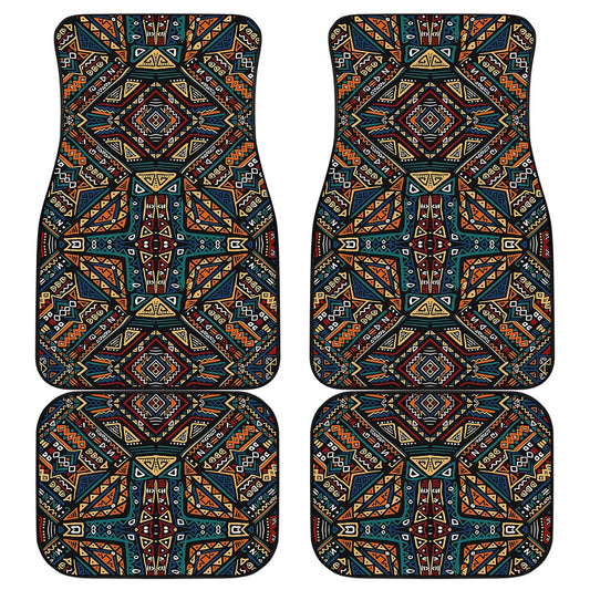 Boho Tribal Aztec Pattern Print Front and Back Car Floor Mats