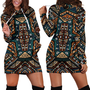 Boho Tribal Aztec Pattern Print Hoodie Dress GearFrost
