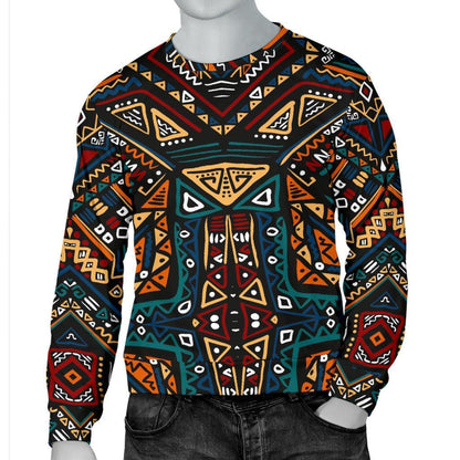 Boho Tribal Aztec Pattern Print Men's Crewneck Sweatshirt GearFrost