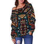 Boho Tribal Aztec Pattern Print Off Shoulder Sweatshirt GearFrost