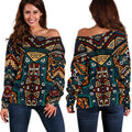 Boho Tribal Aztec Pattern Print Off The Shoulder Sweatshirt