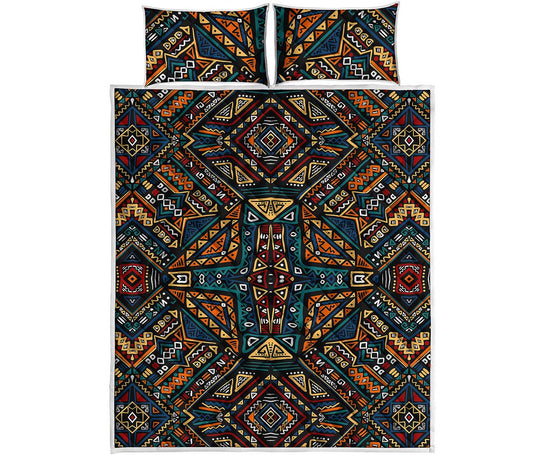 Boho Tribal Aztec Pattern Print Quilt Bed Set