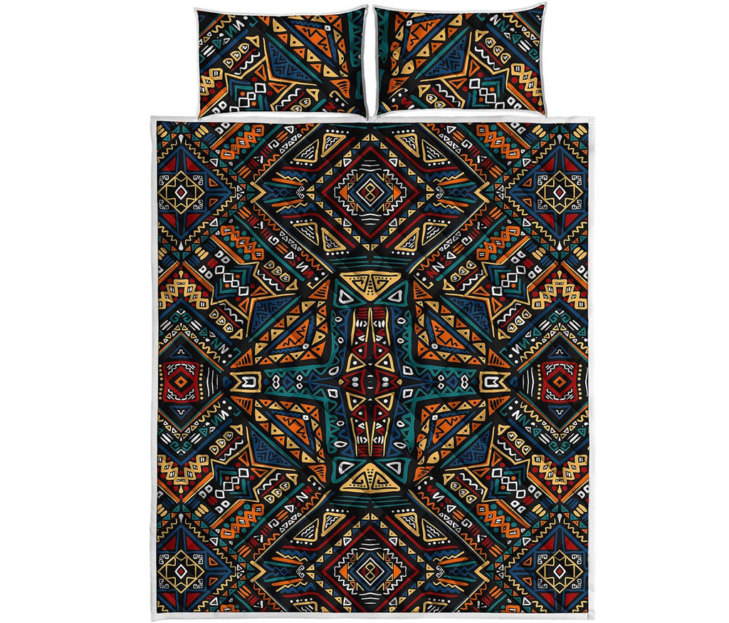 Boho Tribal Aztec Pattern Print Quilt Bed Set