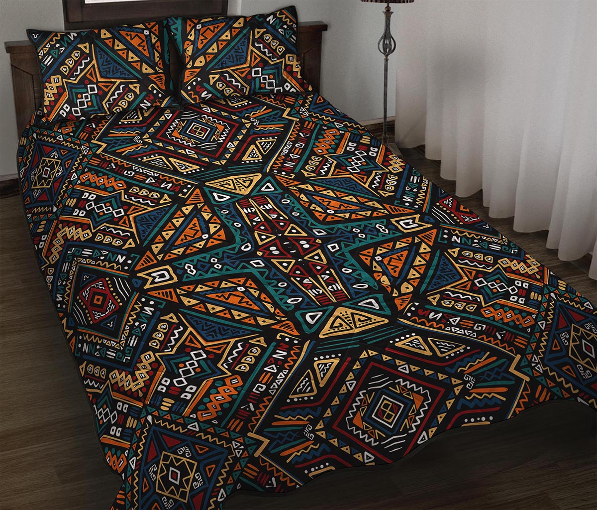 Boho Tribal Aztec Pattern Print Quilt Bed Set