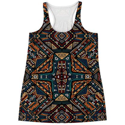 Boho Tribal Aztec Pattern Print Women's Racerback Tank Top