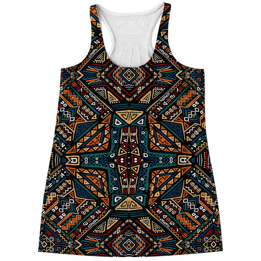 Boho Tribal Aztec Pattern Print Women's Racerback Tank Top