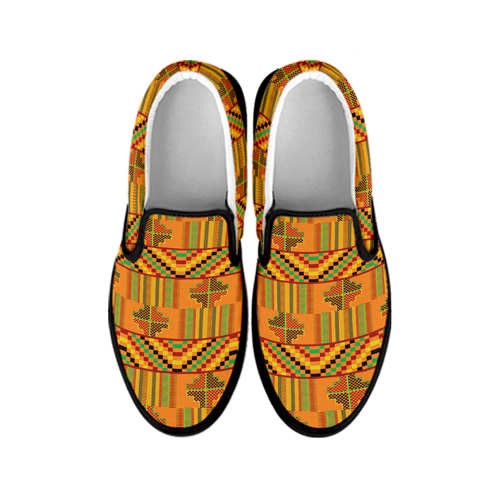 Bonwire Kente Pattern Print Black Slip On Shoes