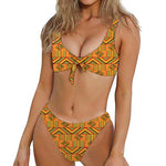 Bonwire Kente Pattern Print Front Bow Tie Bikini
