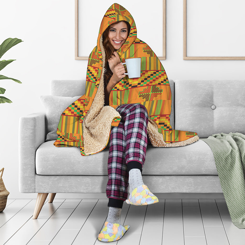 Bonwire Kente Pattern Print Hooded Blanket