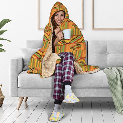 Bonwire Kente Pattern Print Hooded Blanket
