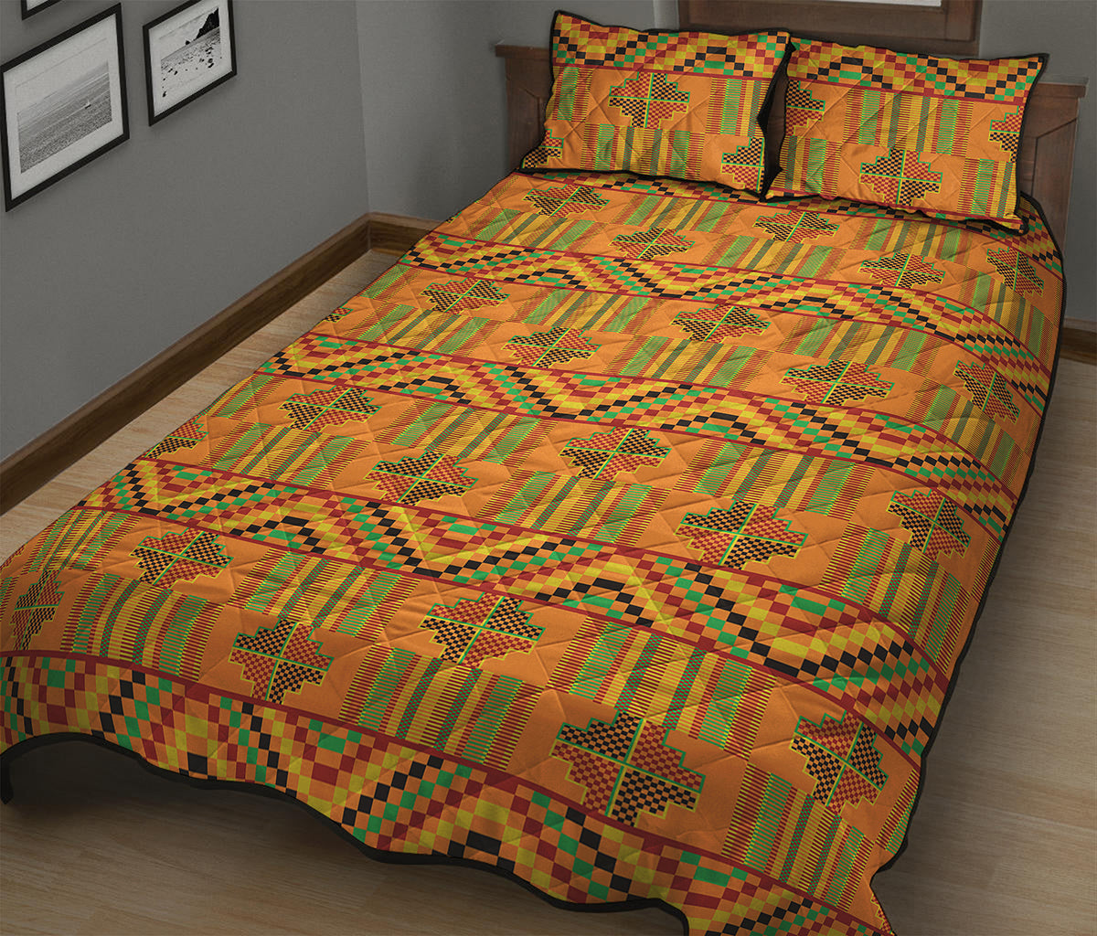 Bonwire Kente Pattern Print Quilt Bed Set