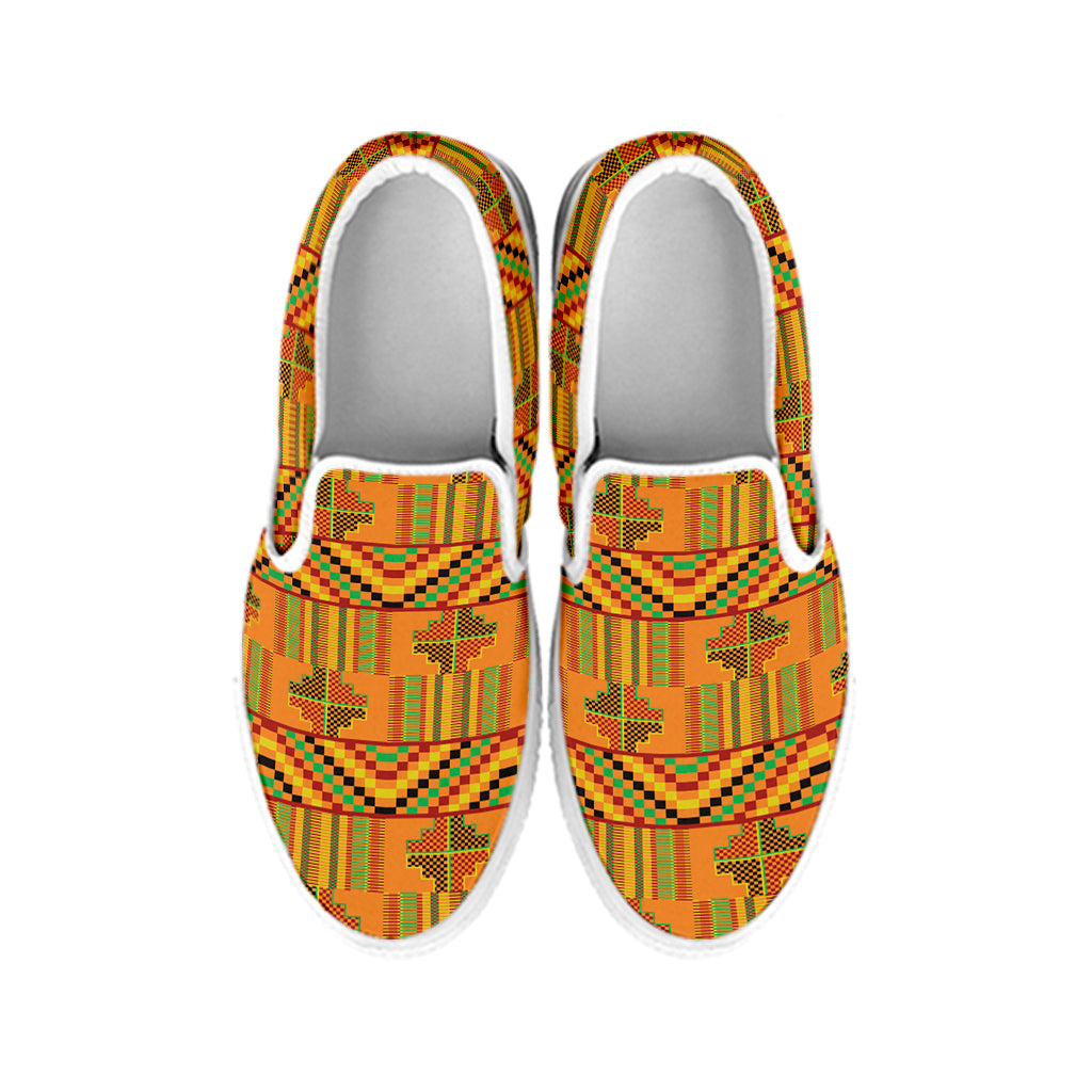 Bonwire Kente Pattern Print White Slip On Shoes