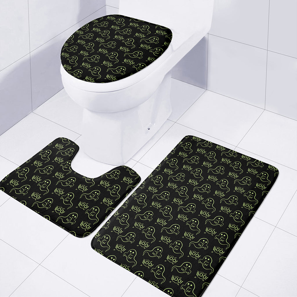 Boo Ghost Pattern Print 3 Piece Bath Mat Set