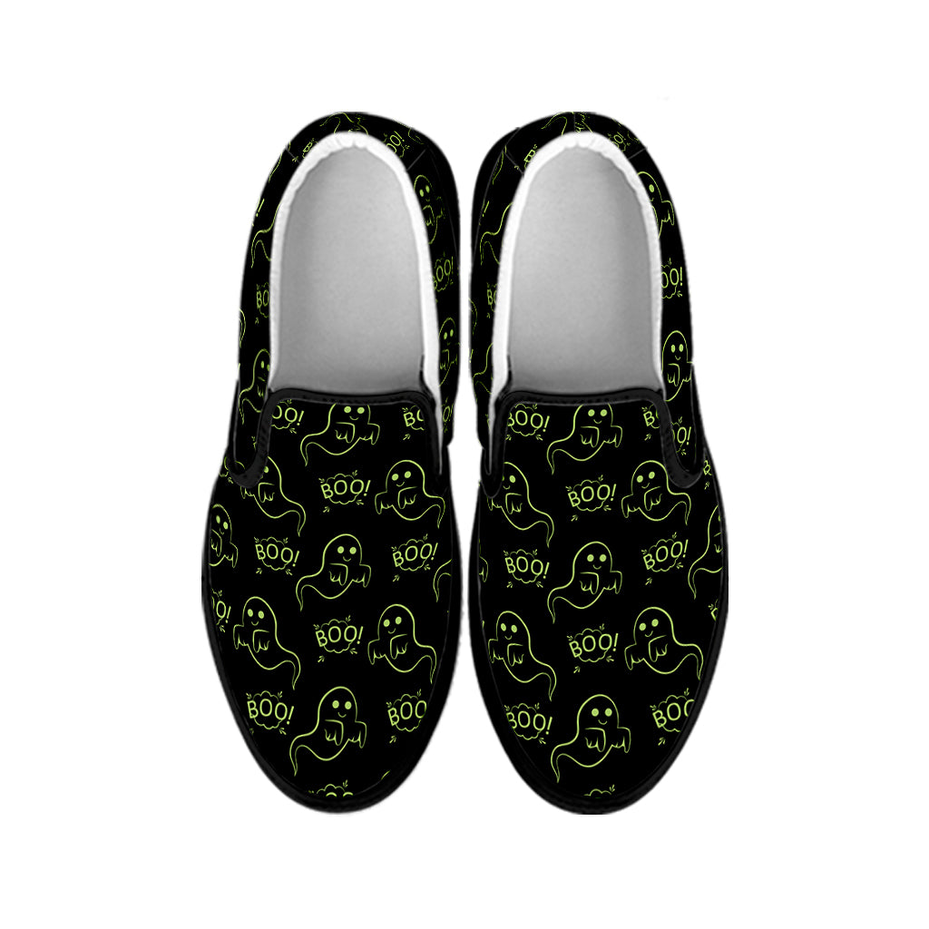 Boo Ghost Pattern Print Black Slip On Shoes