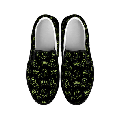Boo Ghost Pattern Print Black Slip On Shoes