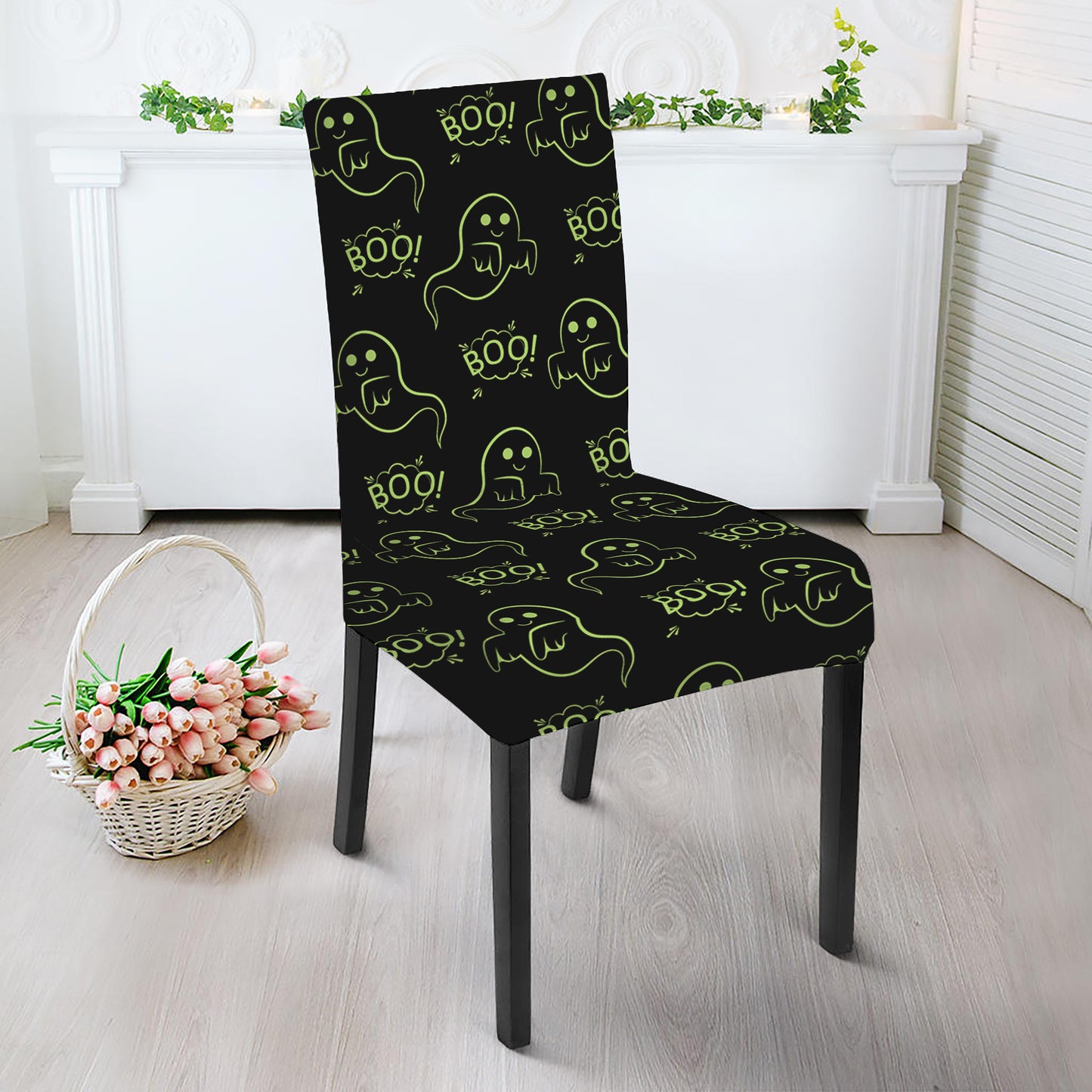 Boo Ghost Pattern Print Dining Chair Slipcover