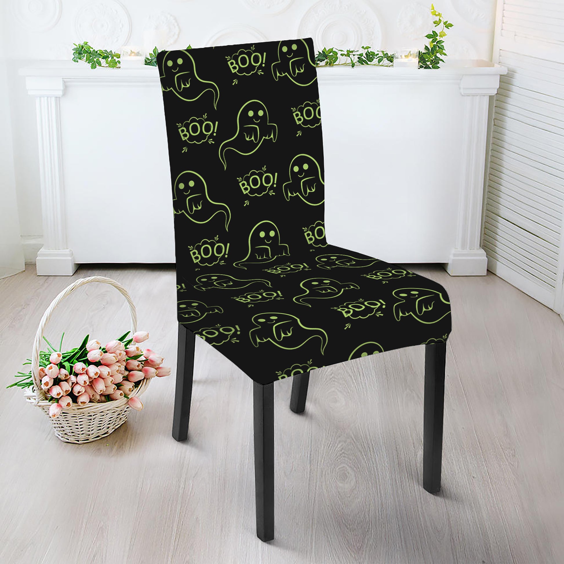 Boo Ghost Pattern Print Dining Chair Slipcover