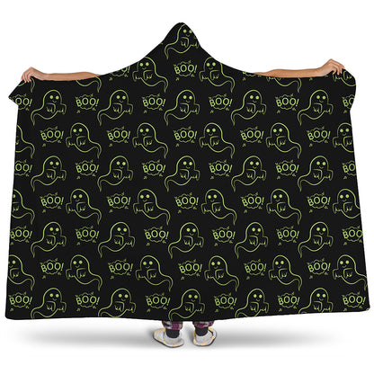 Boo Ghost Pattern Print Hooded Blanket