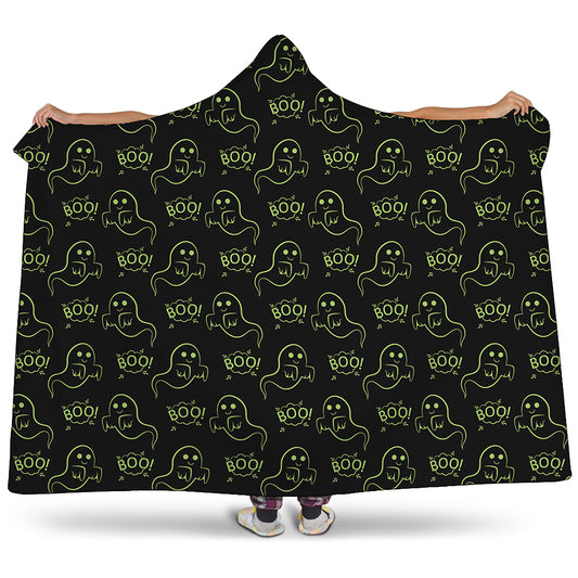 Boo Ghost Pattern Print Hooded Blanket