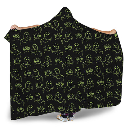 Boo Ghost Pattern Print Hooded Blanket