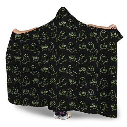 Boo Ghost Pattern Print Hooded Blanket