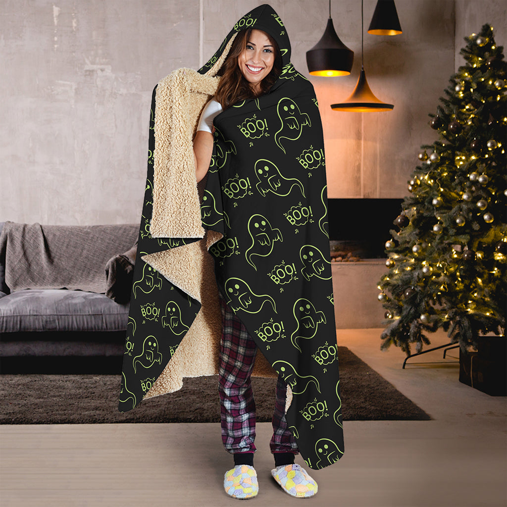 Boo Ghost Pattern Print Hooded Blanket