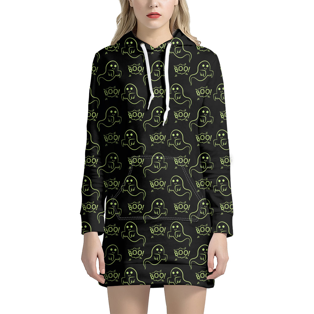 Boo Ghost Pattern Print Hoodie Dress