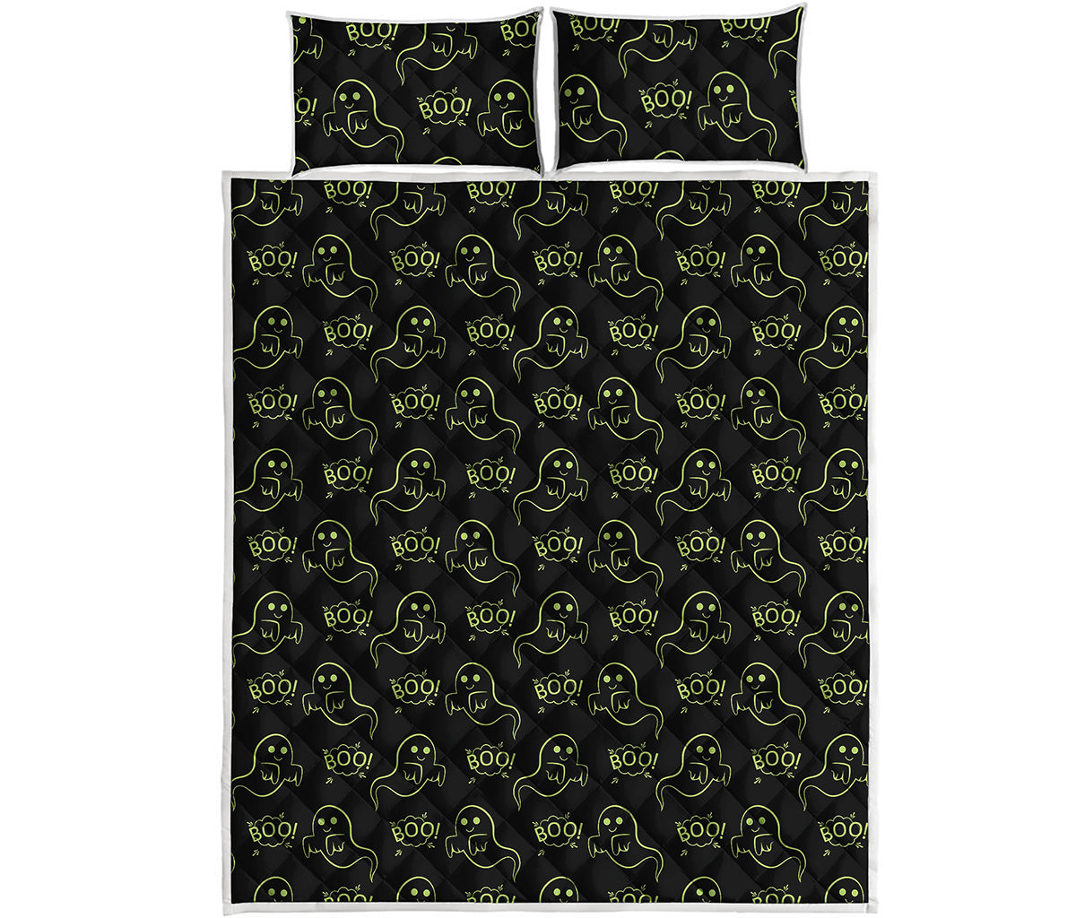 Boo Ghost Pattern Print Quilt Bed Set