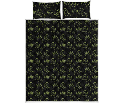 Boo Ghost Pattern Print Quilt Bed Set