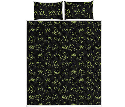 Boo Ghost Pattern Print Quilt Bed Set